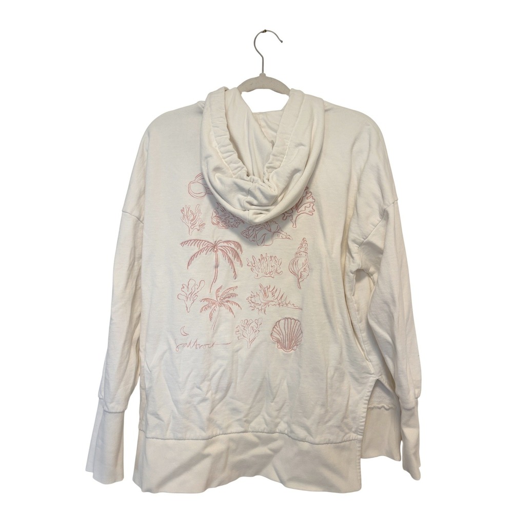 Saltrock Womens Cream Coastal Embroidered Graphic Hoodie Sweatshirt‎ Size 12